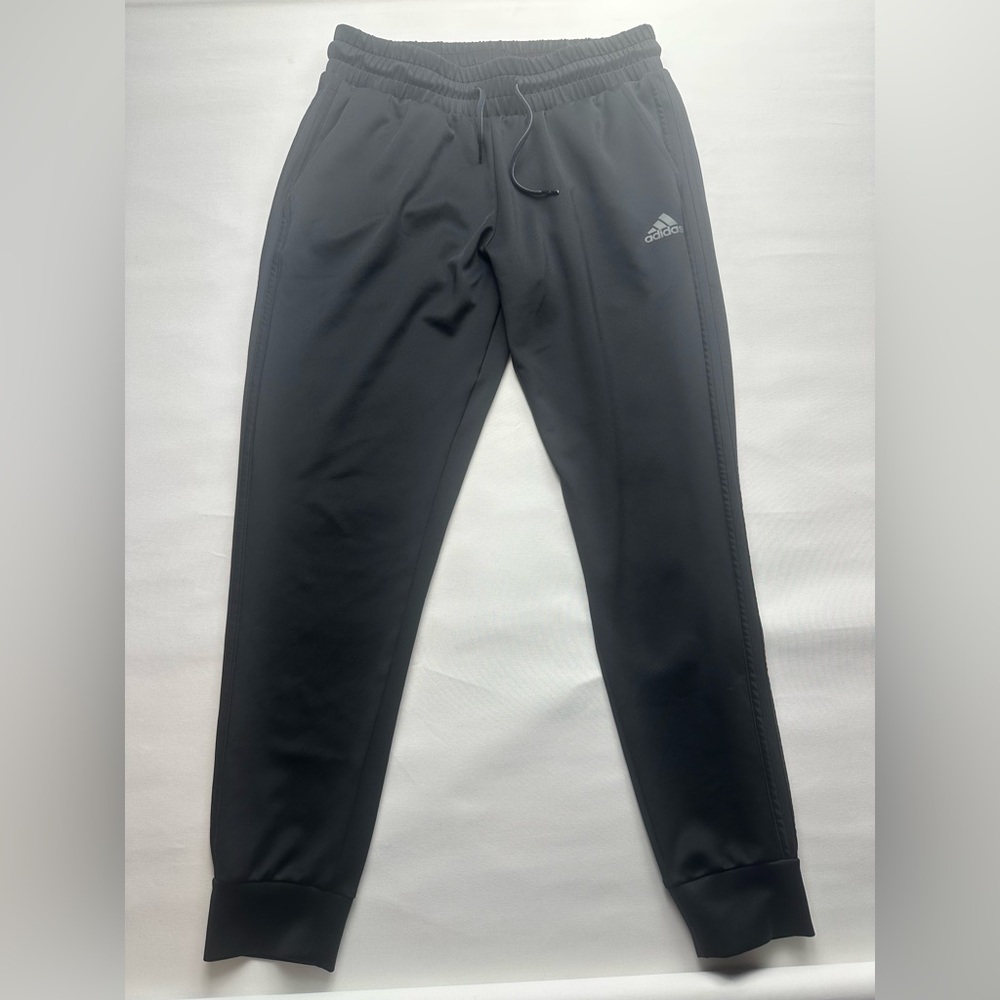Adidas men’s black striped joggers. Size M